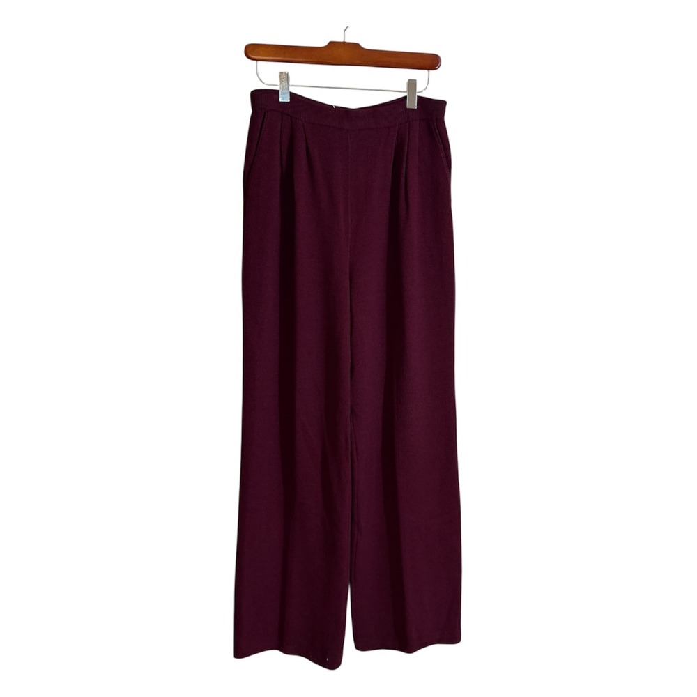 St. John Collection Wide Leg Pants Womens 6 Burgundy Santana Knit Pleated Luxury